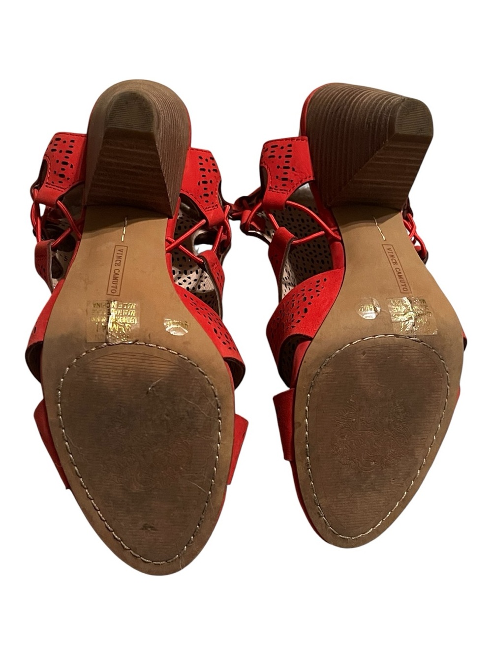 Vince Camuto Red Laser-Cut Cutout Heeled Sandals - Picture 5 of 6